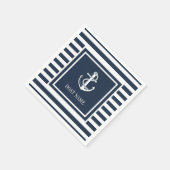 Nautical Anchor Boat Name Navy Blue Streifen Serviette (Ecke)