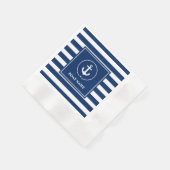 Nautical Anchor Boat Name Navy Blue Streifen Serviette (Ecke)