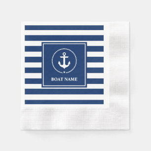 Nautical Anchor Boat Name Navy Blue Streifen Serviette
