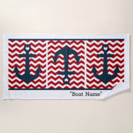 Nautical Anchor Boat NAME Red White Blue Fun Strandtuch