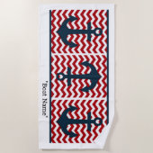 Nautical Anchor Boat NAME Red White Blue Fun Strandtuch (Vorderseite)