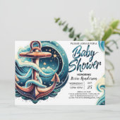 Nautical Anchor Boy Baby Dusche Einladung (Stehend Vorderseite)