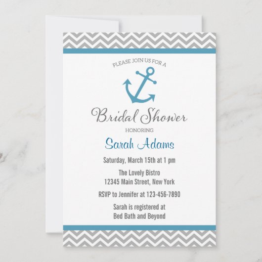 Nautical Anchor Bridal Dusche Einladung (Vorderseite)