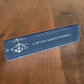 Nautical Anchor Captain Name Navy Blue Namensplakette (Seite)
