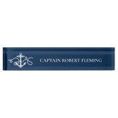 Nautical Anchor Captain Name Navy Blue Namensplakette (Vorderseite)
