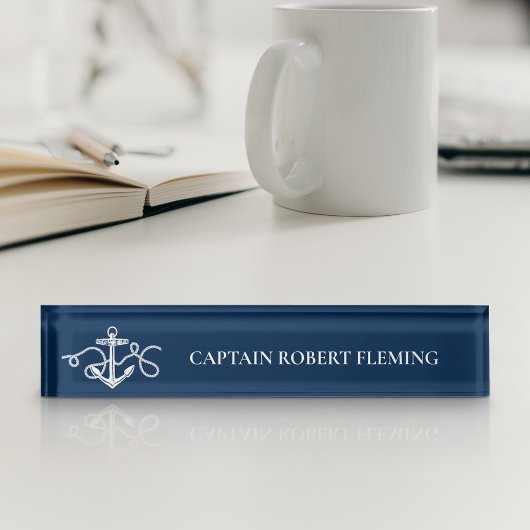 Nautical Anchor Captain Name Navy Blue Namensplakette