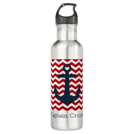 Nautical Anchor Captain NAME Red White Blue Fun Edelstahlflasche