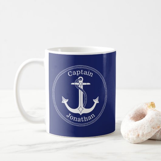 Nautical Anchor Captain Personalisiert Kaffeetasse (Mit Donut)
