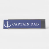 Nautical Anchor Captain Vater Navy Blue White Schreibtischnamensplakette (Vorderseite )