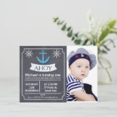 Nautical Anchor Chalkboard Geburtstagseinladung Einladung (Stehend Vorderseite)