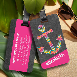 Nautical Anchor Chalkboard mit hellen Chevronen Gepäckanhänger