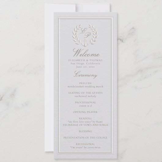 Nautical Anchor Classic-Programm für feierliche Ho (Vorderseite)