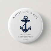 Nautical Anchor Coastal Boy Baby Dusche Button (Vorderseite)
