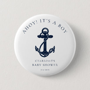 Nautical Anchor Coastal Boy Baby Dusche Button