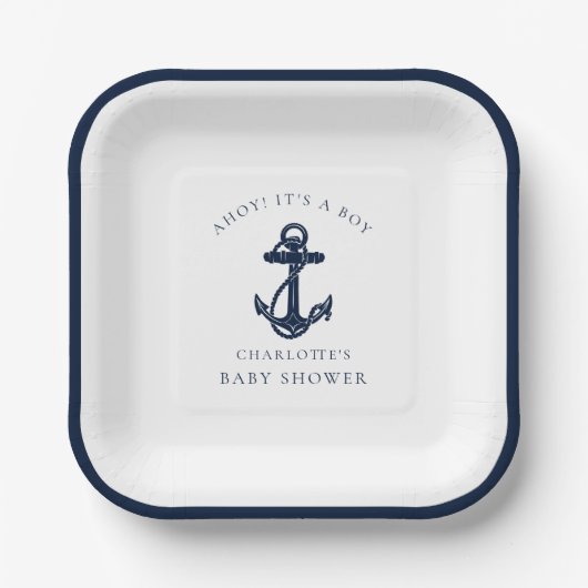 Nautical Anchor Coastal Boy Baby Dusche Pappteller (Vorderseite)