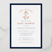 Nautical Anchor Coastal Boy Baby Showküste Rose Go Folieneinladung (Vorderseite)