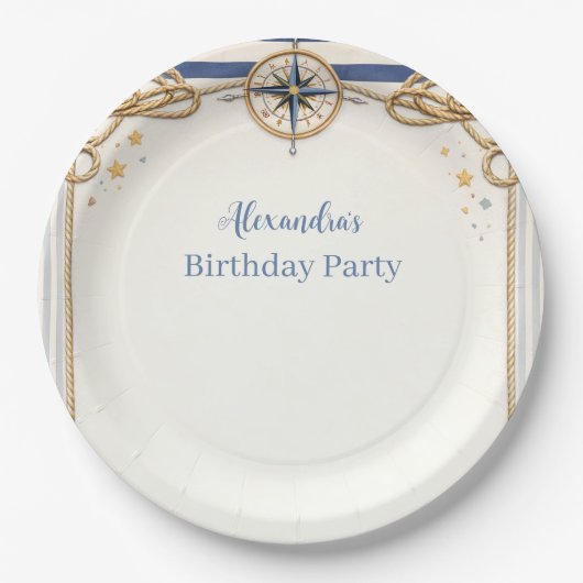 Nautical Anchor Compass Birthday Pappteller (Vorderseite)