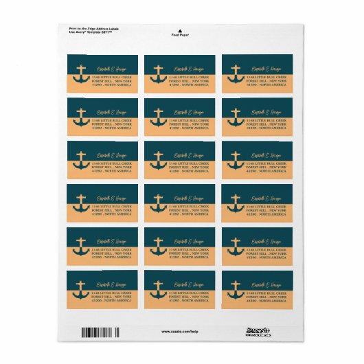 Nautical Anchor - Coral Blue - Beach Wedding Adressaufkleber (Vorne)