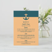 Nautical Anchor - Coral Blue - Beach Wedding Menükarte (Stehend Vorderseite)