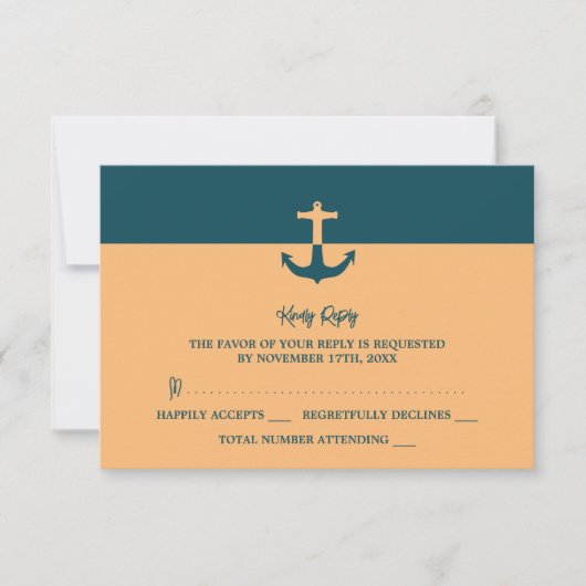Nautical Anchor - Coral Blue - Beach Wedding RSVP Karte (Vorderseite)