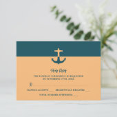 Nautical Anchor - Coral Blue - Beach Wedding RSVP Karte (Stehend Vorderseite)