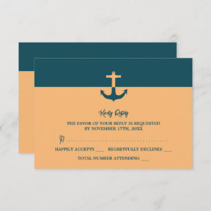 Nautical Anchor - Coral Blue - Beach Wedding RSVP Karte