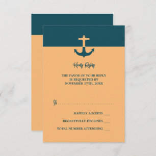 Nautical Anchor - Coral Blue - Beach Wedding RSVP Karte