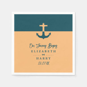Nautical Anchor - Coral Blue - Beach Wedding Serviette