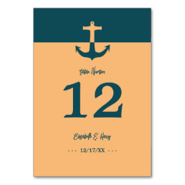 Nautical Anchor - Coral Blue - Beach Wedding Tischnummer