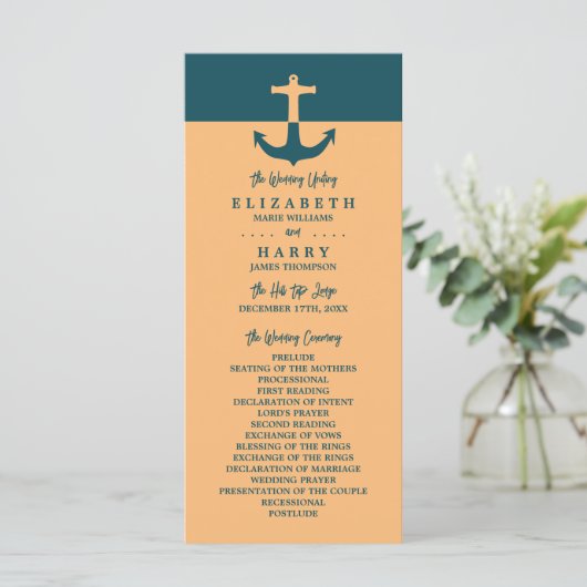 Nautical Anchor - Coral Blue - Hochzeitsprogramm Programm (Stehend Vorderseite)
