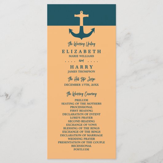 Nautical Anchor - Coral Blue - Hochzeitsprogramm Programm (Vorderseite)