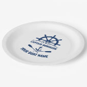 Nautical Anchor Crossed Oars & Ships Wheel White Pappteller (Schrägansicht)
