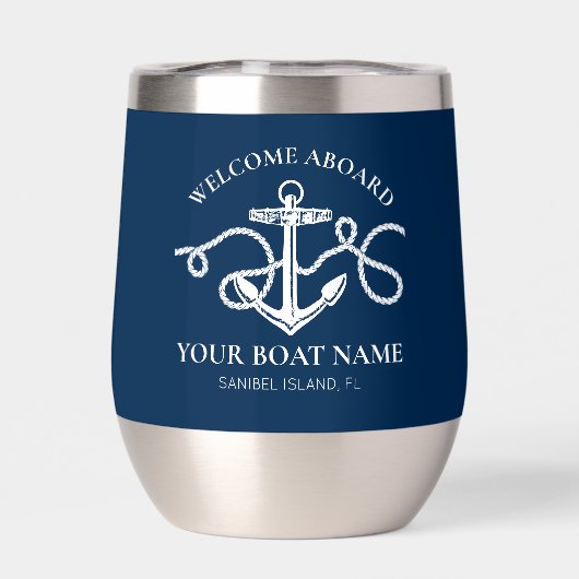 Nautical Anchor Custom Boat Name Navy Blue  (Rückseite)