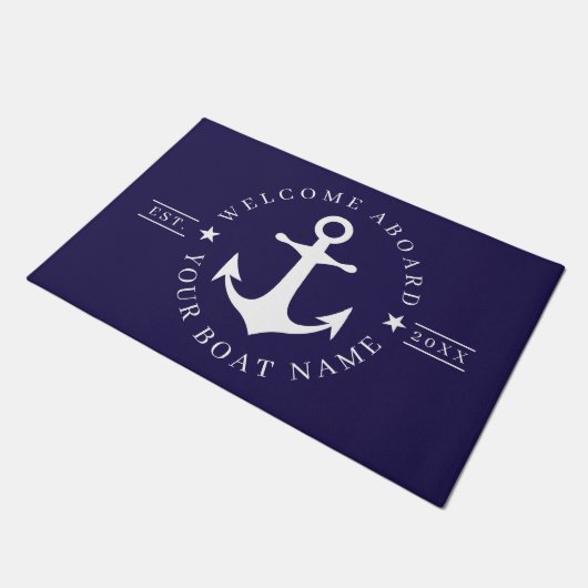 Nautical Anchor Custom Boat Name Welcome Doormat Fußmatte (Schrägansicht)