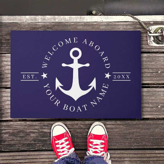 Nautical Anchor Custom Boat Name Welcome Doormat Fußmatte