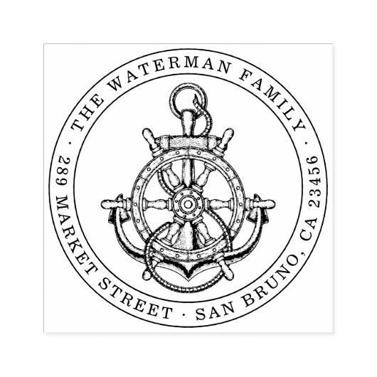 Nautical Anchor Custom Family Name & Return Addres Gummistempel (Prägung)