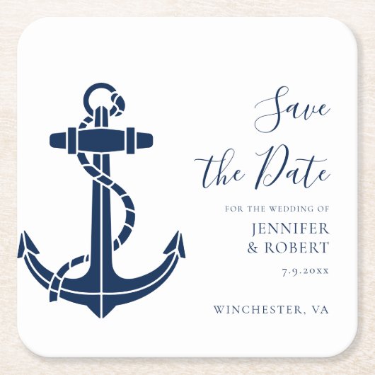 Nautical Anchor Custom Wedding Save the Date Rechteckiger Pappuntersetzer (Vorderseite)