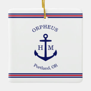 Nautical Anchor Custom (weiß, blau und rot) Keramikornament