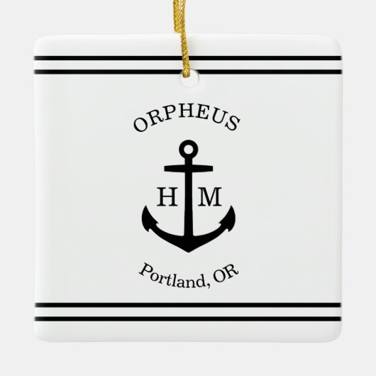 Nautical Anchor Custom (weiß & schwarz) Keramikornament (Vorderseite)