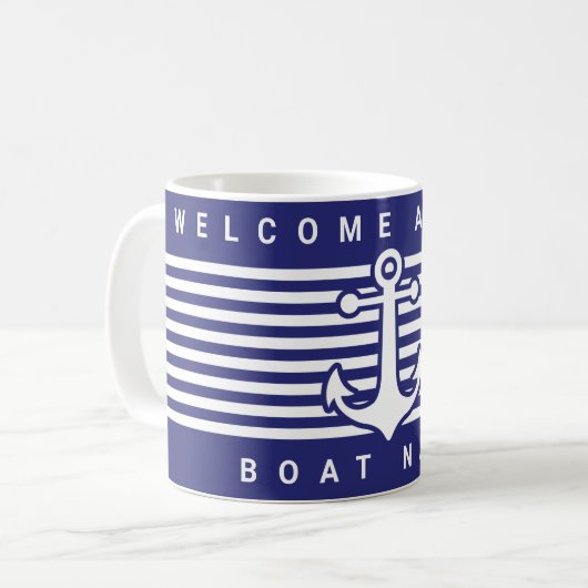 Nautical Anchor Design Navy Blue and White Stripe Kaffeetasse (Vorderseite Links)