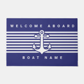 Nautical Anchor Design Navy Blue White Stripe Door Fußmatte (Vorderseite)