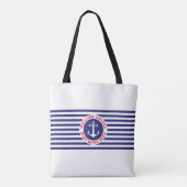 Nautical Anchor Design with Navy Stripes Tasche (Rückseite)