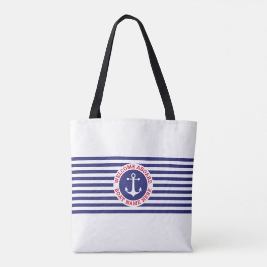 Nautical Anchor Design with Navy Stripes Tasche (Rückseite)
