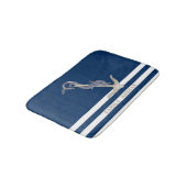 Nautical Anchor Dolphin Navy Blue Stripes Sailor Badematte (Schrägansicht)