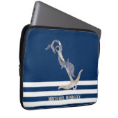 Nautical Anchor Dolphin Navy Blue Stripes Sailor Laptopschutzhülle (Vorne Rechts)