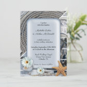 Nautical Anchor Dusty Blue Beach Wedding Einladung (Stehend Vorderseite)