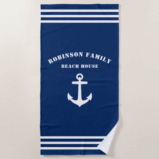 Nautical Anchor Family Beach House Navy Strandtuch (Vorderseite)