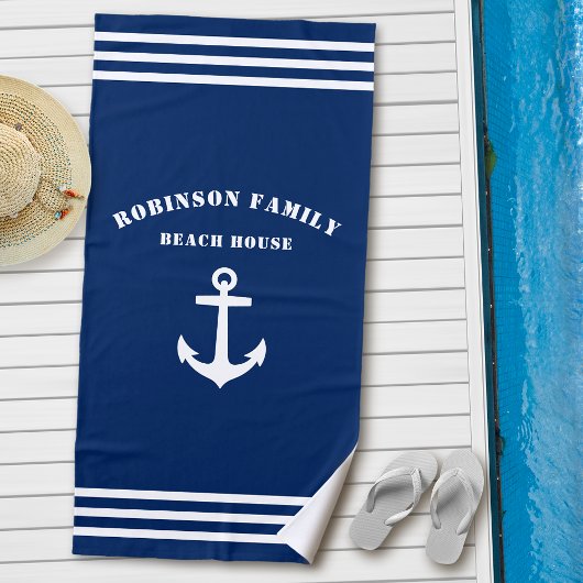 Nautical Anchor Family Beach House Navy Strandtuch