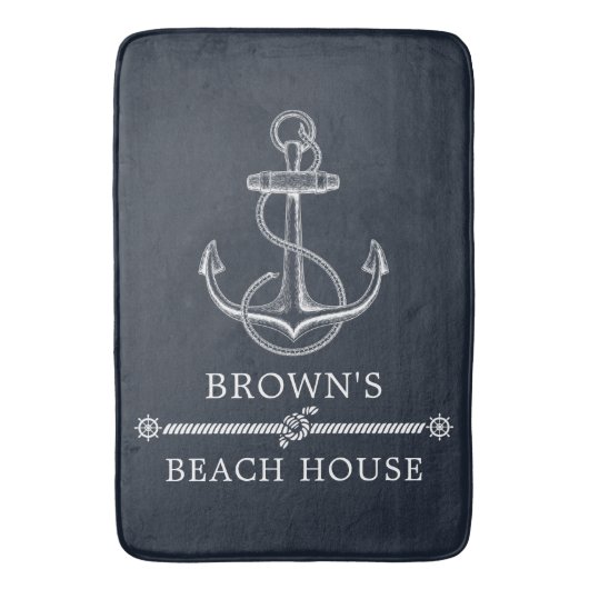Nautical Anchor Family Beach Lake House Badematte (Vorderseite Vertikal)