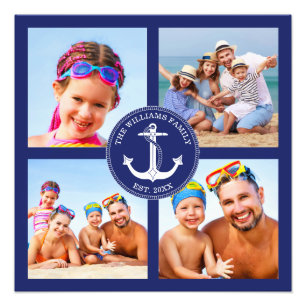 Nautical Anchor Family Foto Collage Blue Frame